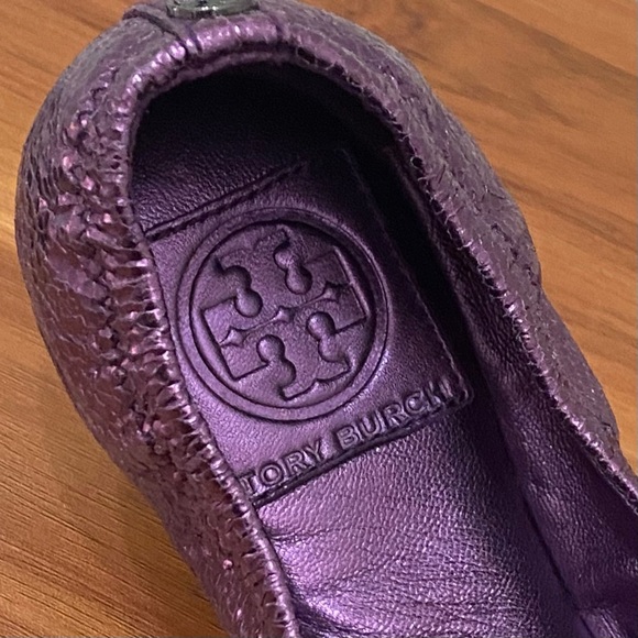 TORY BURCH Azalea Jeweled Bow Metallic Purple Ballerina Ballet Flats Size 8.5M - Picture 14 of 16